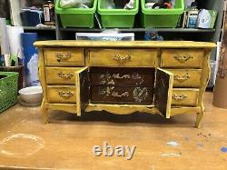 Vtg Wood Music Jewelry Box 9 Drawer Dresser Bumble Bees Hand Painted Yellow ART