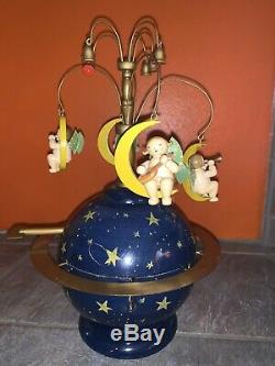 WENDT & KUHN German Wood ANGELS & GLOBE Music Box Plays SILENT NIGHT AS-IS