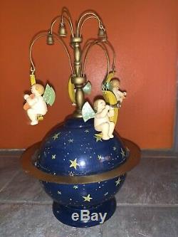 WENDT & KUHN German Wood ANGELS & GLOBE Music Box Plays SILENT NIGHT AS-IS