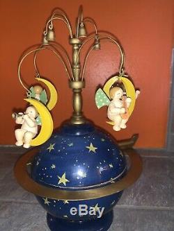 WENDT & KUHN German Wood ANGELS & GLOBE Music Box Plays SILENT NIGHT AS-IS