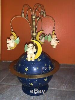 WENDT & KUHN German Wood ANGELS & GLOBE Music Box Plays SILENT NIGHT AS-IS