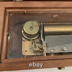 WORKS! Vintage Reuge Sainte-Croix Wind Up Wood Music Box Switzerland 2/50