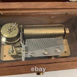 WORKS! Vintage Reuge Sainte-Croix Wind Up Wood Music Box Switzerland 2/50