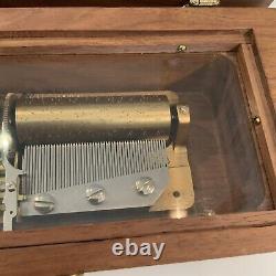 WORKS! Vintage Reuge Sainte-Croix Wind Up Wood Music Box Switzerland 2/50