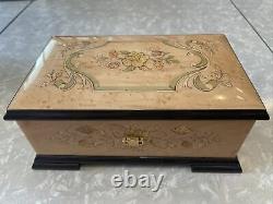 WORKS! Vintage Sankyo Orpheus 50 note Music Box Wood RARE FLOWER BOX