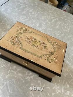 WORKS! Vintage Sankyo Orpheus 50 note Music Box Wood RARE FLOWER BOX