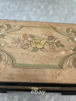 WORKS! Vintage Sankyo Orpheus 50 note Music Box Wood RARE FLOWER BOX