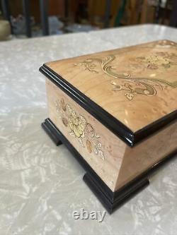 WORKS! Vintage Sankyo Orpheus 50 note Music Box Wood RARE FLOWER BOX