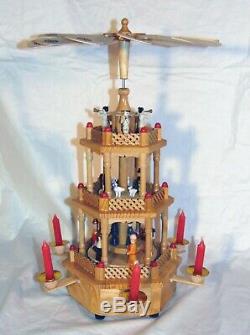 Wood Christmas 3-tier Nativity Pyramid Music Box Candleholder Candle 19