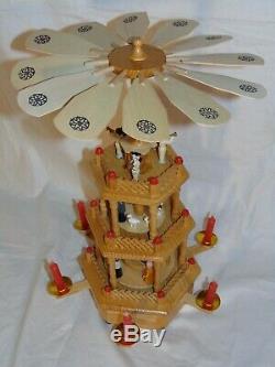 Wood Christmas 3-tier Nativity Pyramid Music Box Candleholder Candle 19