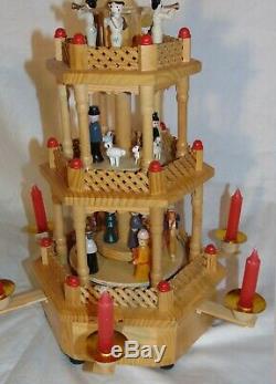 Wood Christmas 3-tier Nativity Pyramid Music Box Candleholder Candle 19
