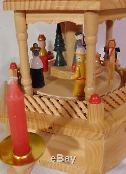Wood Christmas 3-tier Nativity Pyramid Music Box Candleholder Candle 19