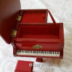 Wood Grand Piano Music Box Antique red from japan Good condition