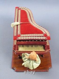 Wood and fabric music box piano with doll jewelry holder vintage 60s