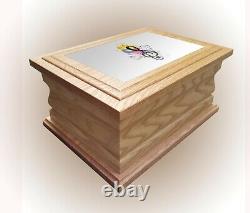 Wooden Cremation urn ashes casket Musical personalised oak adult funeral box urn