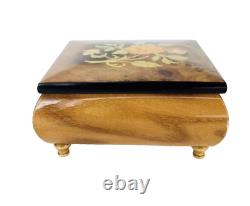 Wooden Inlay Musical Movement Jewelry Box Ercolano Italy Fascination Vintage