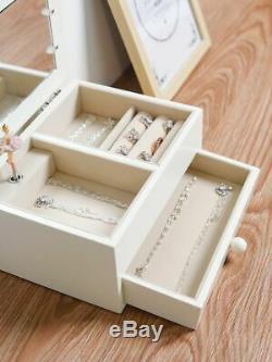 Wooden Jewelry Ballerina Music Box Girls Accessory Jewelries Storage With Mirror