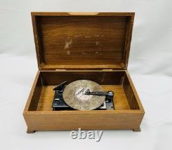 Wooden Music Box Metal Song Disc Player Thorens Switerzland Works