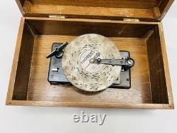 Wooden Music Box Metal Song Disc Player Thorens Switerzland Works