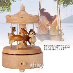 Wooden Musical Box Handmade Lifting Carousel Music Box Vintage Craft