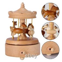 Wooden Musical Box Handmade Lifting Carousel Music Box Vintage Craft