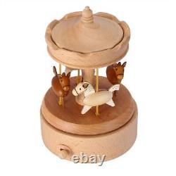 Wooden Musical Box Handmade Lifting Carousel Music Box Vintage Craft