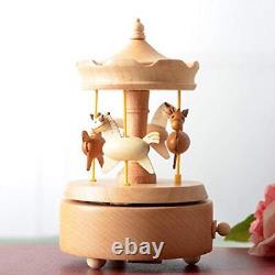 Wooden Musical Box Handmade Lifting Carousel Music Box Vintage Craft