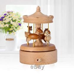 Wooden Musical Box Handmade Lifting Carousel Music Box Vintage Craft