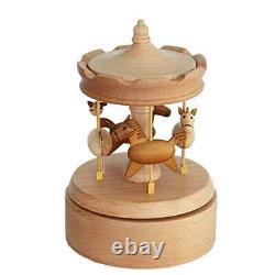 Wooden Musical Box Handmade Lifting Carousel Music Box Vintage Craft