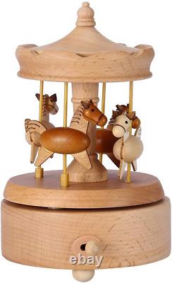 Wooden Vintage Carousel Music Box Beautiful Handmade Wood Musical Boxes Toy Craf