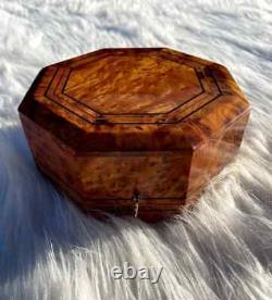 Wooden tea box burl wood keepsake box reuge music box maitland smith gift ideas