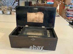 Works! Vintage Antique Swiss Hand Crank Cylinder Wood Music Box 8 Airs