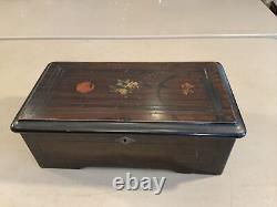 Works! Vintage Antique Swiss Hand Crank Cylinder Wood Music Box 8 Airs