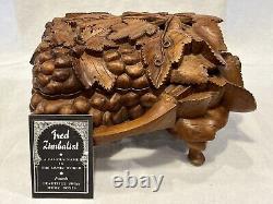 Zimbalist Carved Wood Music & Trinket Box, Thorens Grape & Grapevine See VIDEO