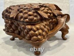 Zimbalist Carved Wood Music & Trinket Box, Thorens Grape & Grapevine See VIDEO