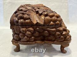 Zimbalist Carved Wood Music & Trinket Box, Thorens Grape & Grapevine See VIDEO