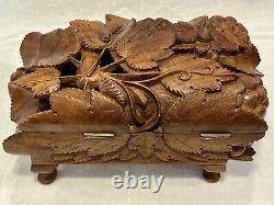 Zimbalist Carved Wood Music & Trinket Box, Thorens Grape & Grapevine See VIDEO