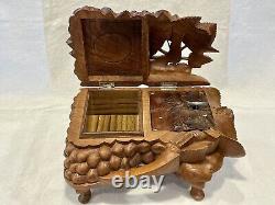 Zimbalist Carved Wood Music & Trinket Box, Thorens Grape & Grapevine See VIDEO