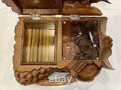 Zimbalist Carved Wood Music & Trinket Box, Thorens Grape & Grapevine See VIDEO